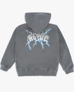 ACDC - FELPA GRIGIA FULL ZIP CON CAPPUCCIO PER RAGAZZI 10-14 ANNI