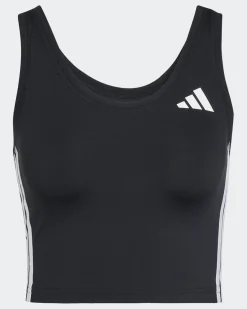 ADIDAS - CANOTTA SPORTIVA CORTA DONNA NERA CON BANDE BIANCHE TRAIN ESSENTIALS 3-STRIPES - JF8915