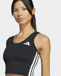 ADIDAS - CANOTTA SPORTIVA CORTA DONNA NERA CON BANDE BIANCHE TRAIN ESSENTIALS 3-STRIPES - JF8915