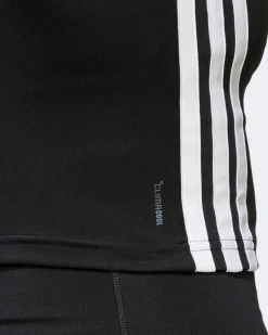 ADIDAS - CANOTTA SPORTIVA CORTA DONNA NERA CON BANDE BIANCHE TRAIN ESSENTIALS 3-STRIPES - JF8915