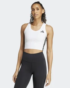 ADIDAS - CANOTTA SPORTIVA CORTA DONNA BIANCA CON BANDE NERE TRAIN ESSENTIALS 3-STRIPES - JF8916