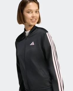 ADIDAS - COMPLETO TUTA NERO DA DONNA CON FELPA FULL ZIP 3 STRISCE - KQ7578