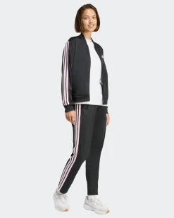 ADIDAS - COMPLETO TUTA NERO DA DONNA CON FELPA FULL ZIP 3 STRISCE - KQ7578