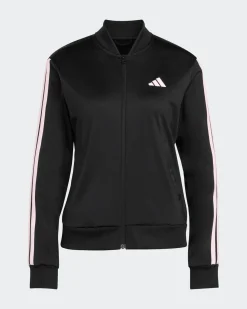 ADIDAS - COMPLETO TUTA NERO DA DONNA CON FELPA FULL ZIP 3 STRISCE - KQ7578