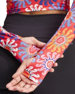 ADIDAS - Crop top a maniche lunghe con stampa floreale rossa