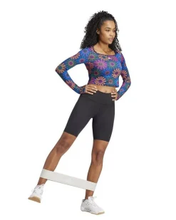 ADIDAS - Crop top a maniche lunghe con stampa floreale blu