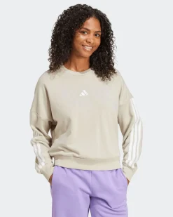 ADIDAS - FELPA BEIGE DA DONNA ESSENTIAL 3 STRISCE FRENCH TERRY - JE0014