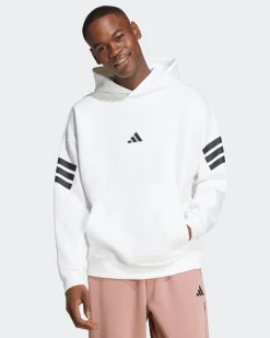ADIDAS - FELPA BIANCA DA UOMO CON CAPPUCCIO HOODIE FUTURE ICONS 3 STRIPES - JD4859