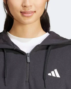 ADIDAS - FELPA CON CAPPUCCIO ESSENTIALS 3-STRIPES FRENCH TERRY QUARTER-ZIP HOODIE NERA DA DONNA - JN1956