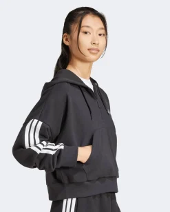 ADIDAS - FELPA CON CAPPUCCIO ESSENTIALS 3-STRIPES FRENCH TERRY QUARTER-ZIP HOODIE  NERA  DA DONNA - JN1956