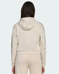 ADIDAS - FELPA CON CAPPUCCIO FULL ZIP JUNIOR ( 9-15 ANNI) AN 3S FT FZ  BEIGE CON DETTAGLI LEOPARDATI,  KC7205