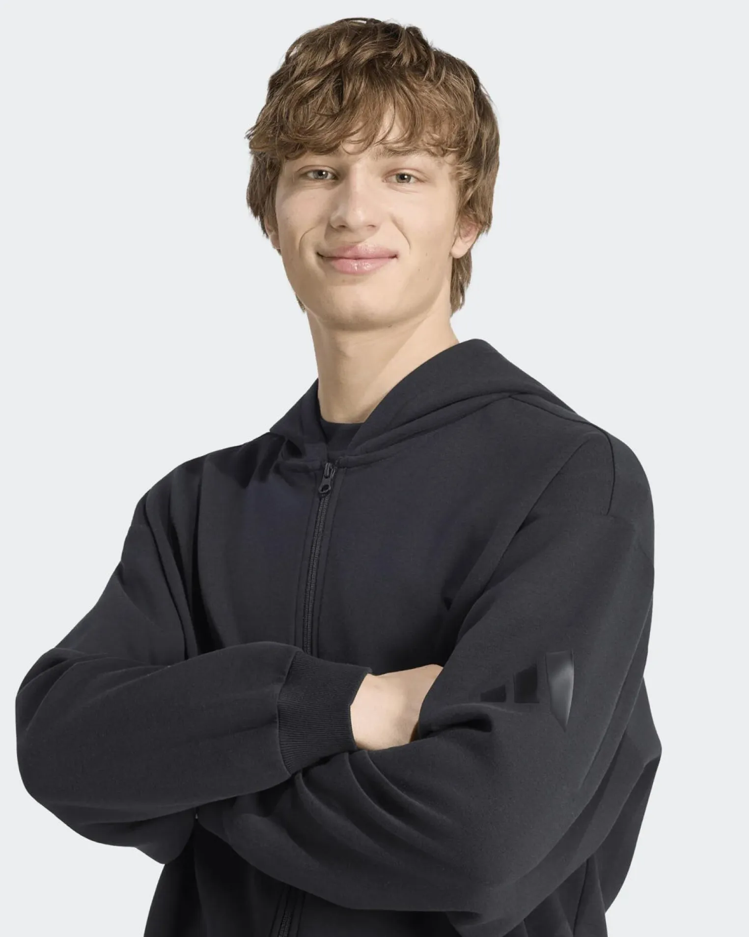 ADIDAS -FELPA CON CAPPUCCIO FULL ZIP SOFT LUX NERA DA UOMO, KU8006