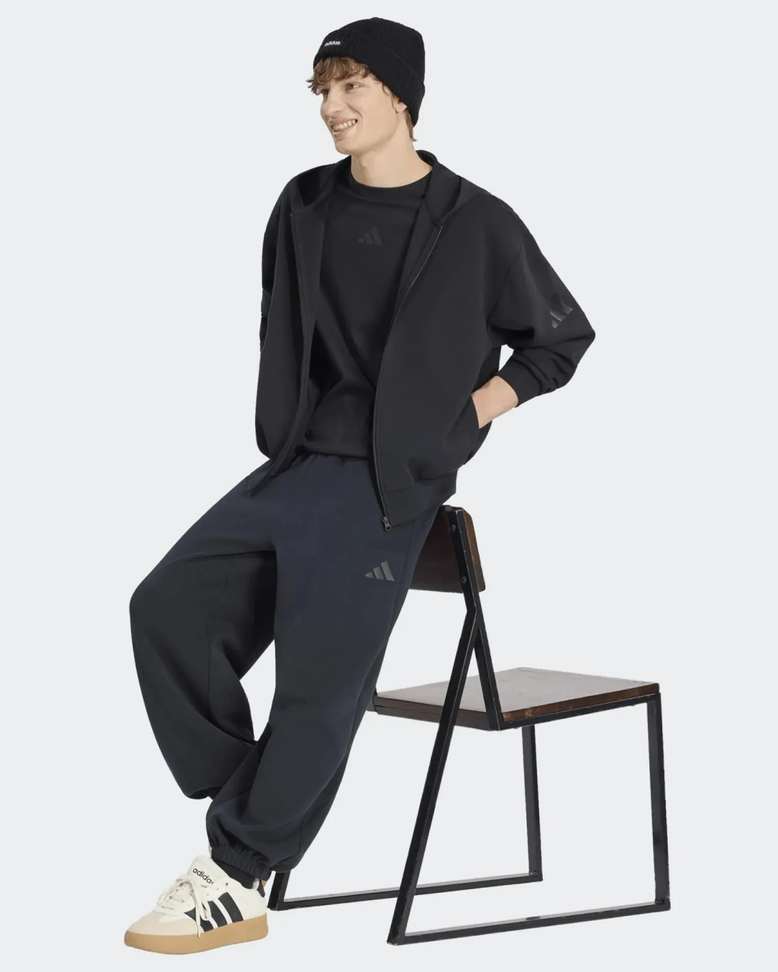ADIDAS -FELPA CON CAPPUCCIO FULL ZIP SOFT LUX NERA DA UOMO, KU8006
