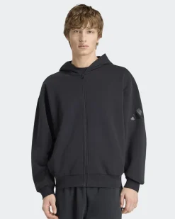 ADIDAS -FELPA CON CAPPUCCIO FULL ZIP SOFT LUX NERA DA UOMO, KU8006