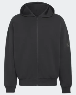 ADIDAS -FELPA CON CAPPUCCIO FULL ZIP SOFT LUX NERA DA UOMO, KU8006