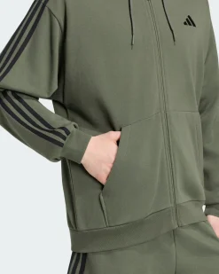 ADIDAS - FELPA CON CAPPUCCIO FULL ZIP ESSENTIALS 3-STRIPES FRENCH TERRY VERDE DA UOMO, KY4174