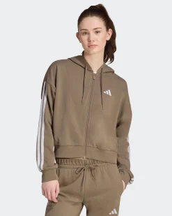 ADIDAS -FELPA CON CAPPUCCIO FULL ZIP 3S FT FZ HD MARRONE DA DONNA, KF8322