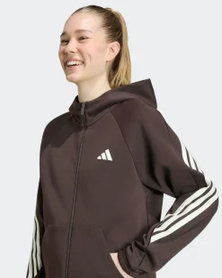 ADIDAS - FELPA CON CAPPUCCIO  FULL ZIP  3S FT FZ HD MARRONE SCURO DA DONNA, KY7045