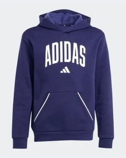 ADIDAS - FELPA CON CAPPUCCIO JUNIOR BLU E BIANCA COLLEGE OVERHEAD FLEECE HOODIE - JV7338