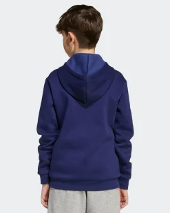 ADIDAS - FELPA CON CAPPUCCIO JUNIOR BLU E BIANCA COLLEGE OVERHEAD FLEECE HOODIE - JV7338
