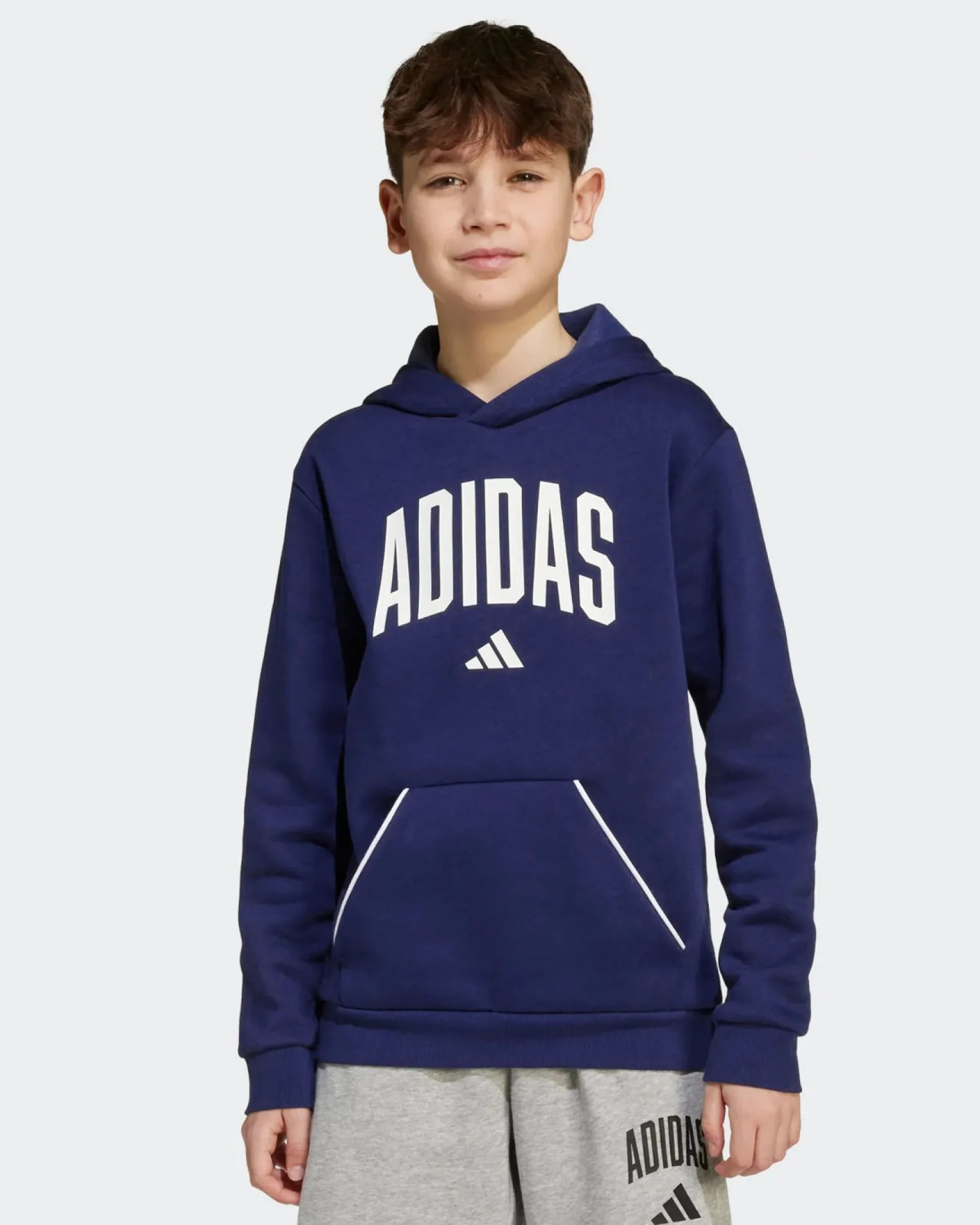 ADIDAS - FELPA CON CAPPUCCIO JUNIOR BLU E BIANCA COLLEGE OVERHEAD FLEECE HOODIE - JV7338