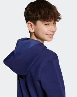 ADIDAS - FELPA CON CAPPUCCIO JUNIOR BLU E BIANCA COLLEGE OVERHEAD FLEECE HOODIE - JV7338