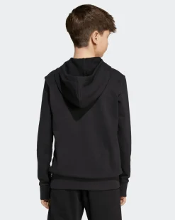 ADIDAS - FELPA CON CAPPUCCIO  NERA CON BANDE BIANCHE E ROSSE ESSENTIALS HOODIE  -JY0301