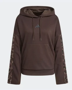 ADIDAS - FELPA CON CAPPUCCIO SEASONAL ESSENTIALS MARRONE CON DETTAGLI LEOPARDATI DA DONNA, KA4683