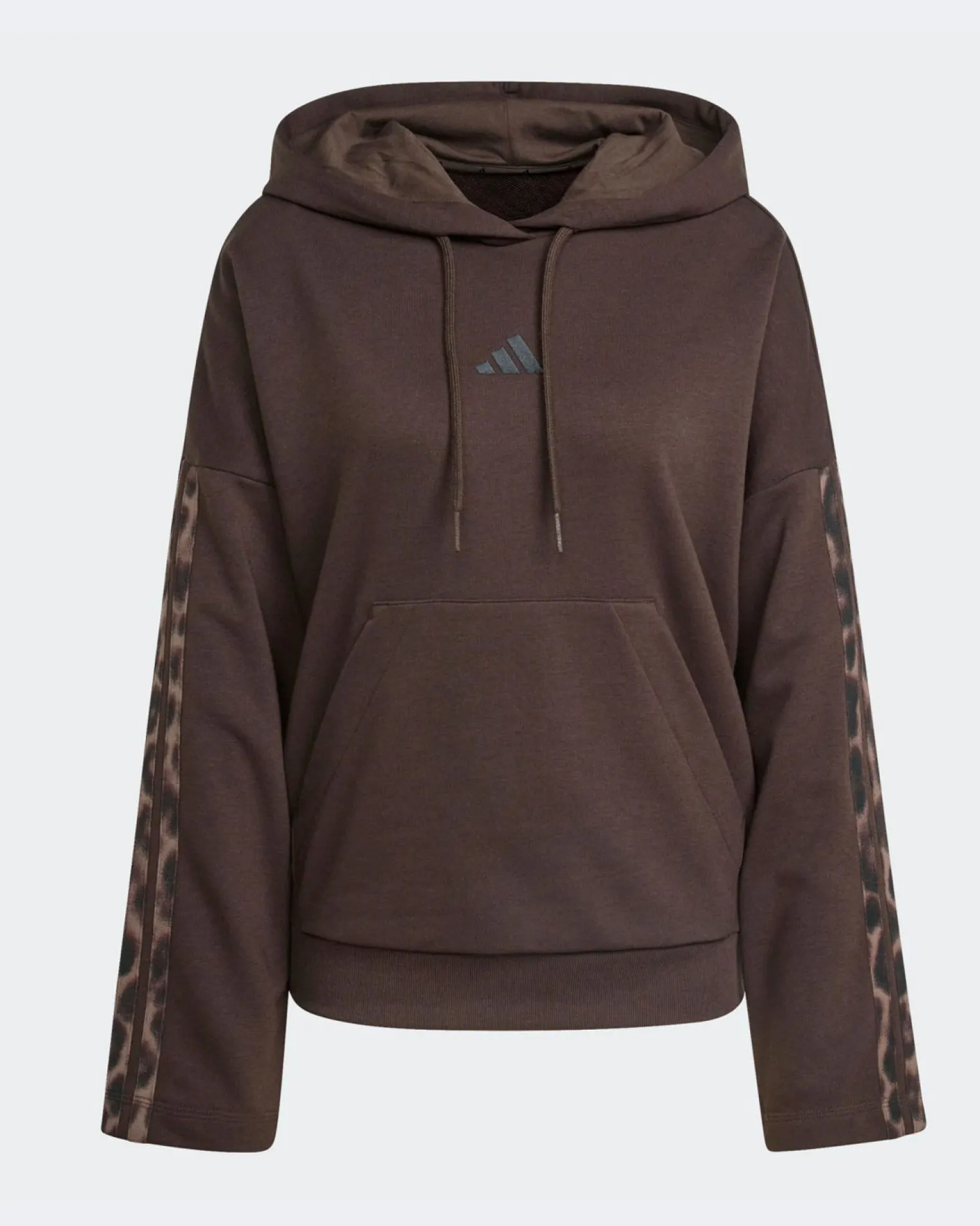 ADIDAS - FELPA CON CAPPUCCIO SEASONAL ESSENTIALS MARRONE CON DETTAGLI LEOPARDATI DA DONNA, KA4683