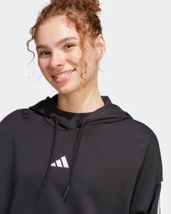 ADIDAS - FELPA CROPPED NERA DA DONNA CON CAPPUCCIO ESSENTIALS 3 STRIPES FRENCH TERRY CROP - JE0017