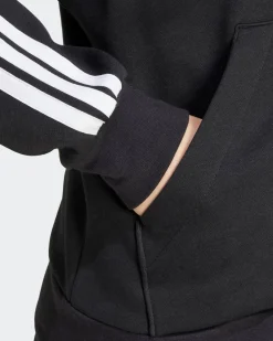 ADIDAS - FELPA  DONNA  FULL ZIP CON CAPPUCCIO NERA ESSENTIALS 3- STRIPES  - JE1283