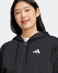 ADIDAS - FELPA  DONNA  FULL ZIP CON CAPPUCCIO NERA ESSENTIALS 3- STRIPES  - JE1283