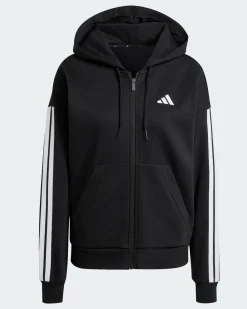 ADIDAS - FELPA  DONNA  FULL ZIP CON CAPPUCCIO NERA ESSENTIALS 3- STRIPES  - JE1283
