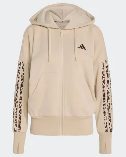 ADIDAS - FELPA FULL ZIP CON CAPPUCCIO SEASONALS ANIMAL BEIGE CON DETTAGLI LEOPARDATI DA DONNA, KH1547