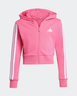 ADIDAS - FELPA FULL ZIP CON CAPPUCCIO JUNIOR ROSA CON 3 BANDE BIANCHE ESSENTIALS - JY4983