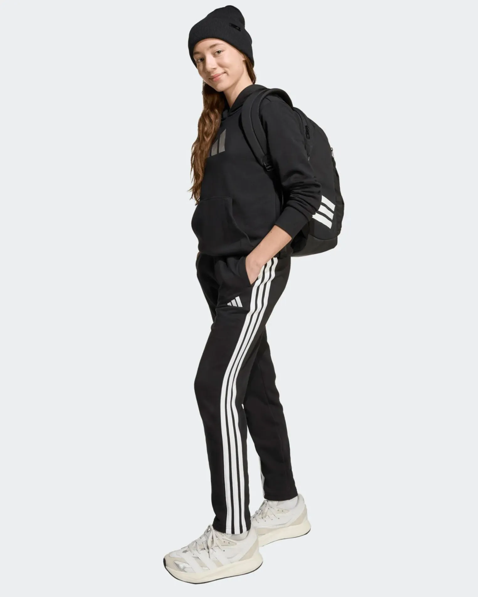 ADIDAS - FELPA NERA GRAPHIC HOODED PER RAGAZZI CON CAPPUCCIO - JV5267