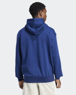 ADIDAS - FELPA  UOMO  CON CAPPUCCIO ESSENTIALS 3 STRIPES BLU E BIANCA 3S FL HD -  JE6299