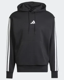 ADIDAS - FELPA  UOMO  CON CAPPUCCIO ESSENTIALS 3 STRIPES  NERA E BIANCA 3S FL HD -  JE6297