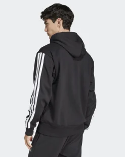 ADIDAS - FELPA  UOMO  CON CAPPUCCIO ESSENTIALS 3 STRIPES  NERA E BIANCA 3S FL HD -  JE6297
