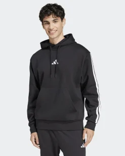 ADIDAS - FELPA  UOMO  CON CAPPUCCIO ESSENTIALS 3 STRIPES  NERA E BIANCA 3S FL HD -  JE6297