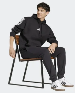 ADIDAS - FELPA  UOMO  CON CAPPUCCIO ESSENTIALS 3 STRIPES  NERA E BIANCA 3S FL HD -  JE6297
