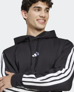 ADIDAS - FELPA  UOMO  CON CAPPUCCIO ESSENTIALS 3 STRIPES  NERA E BIANCA 3S FL HD -  JE6297