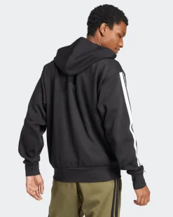 ADIDAS - FELPA  UOMO FULL ZIP CON CAPPUCCIO NERA ESSENTIALS 3- STRIPES  -  JD1870