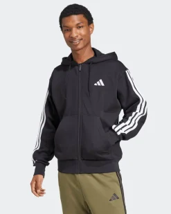 ADIDAS - FELPA  UOMO FULL ZIP CON CAPPUCCIO NERA ESSENTIALS 3- STRIPES  -  JD1870