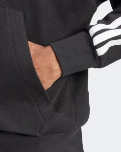 ADIDAS - FELPA  UOMO FULL ZIP CON CAPPUCCIO NERA ESSENTIALS 3- STRIPES  -  JD1870