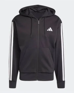 ADIDAS - FELPA  UOMO FULL ZIP CON CAPPUCCIO NERA ESSENTIALS 3- STRIPES  -  JD1870