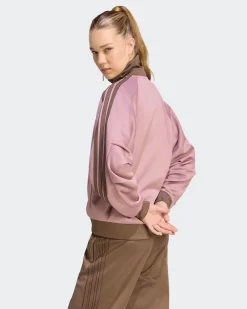 ADIDAS - GIACCA DA ALLENAMENTO FULL ZIP ST FD TRACK TOP ROSA CON DETTAGLI MARRONI DA DONNA, KV0601