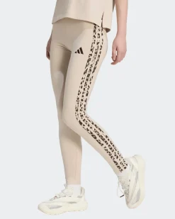 ADIDAS - LEGGINGS AOP 3S LEG BEIGE CON DETTAGLI LEOPARDATI,  KR7619