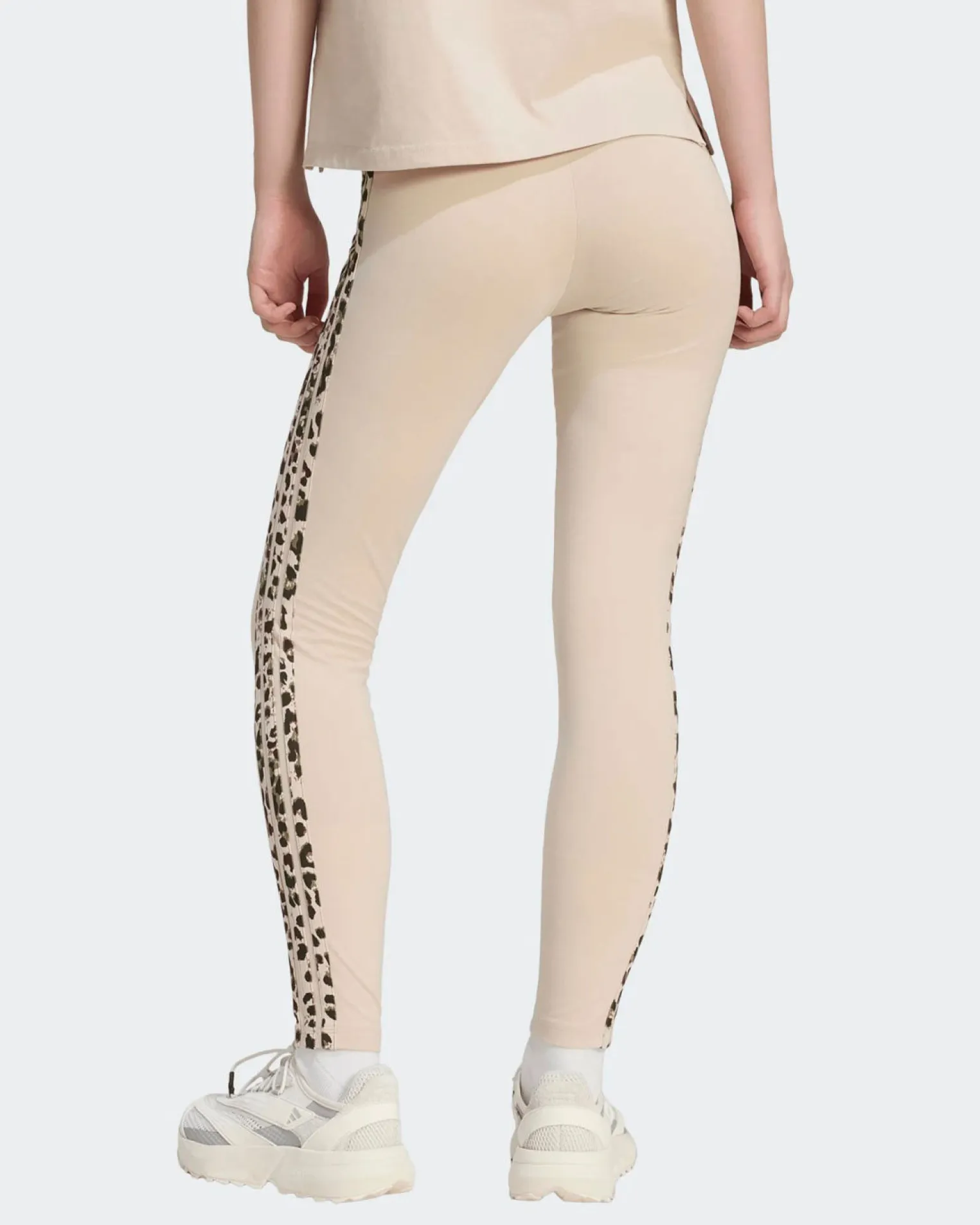 ADIDAS - LEGGINGS AOP 3S LEG BEIGE CON DETTAGLI LEOPARDATI, KR7619