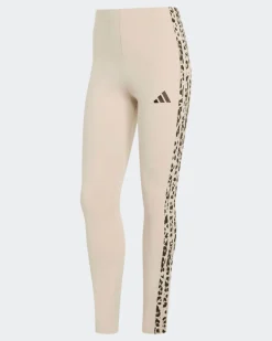 ADIDAS - LEGGINGS AOP 3S LEG BEIGE CON DETTAGLI LEOPARDATI, KR7619